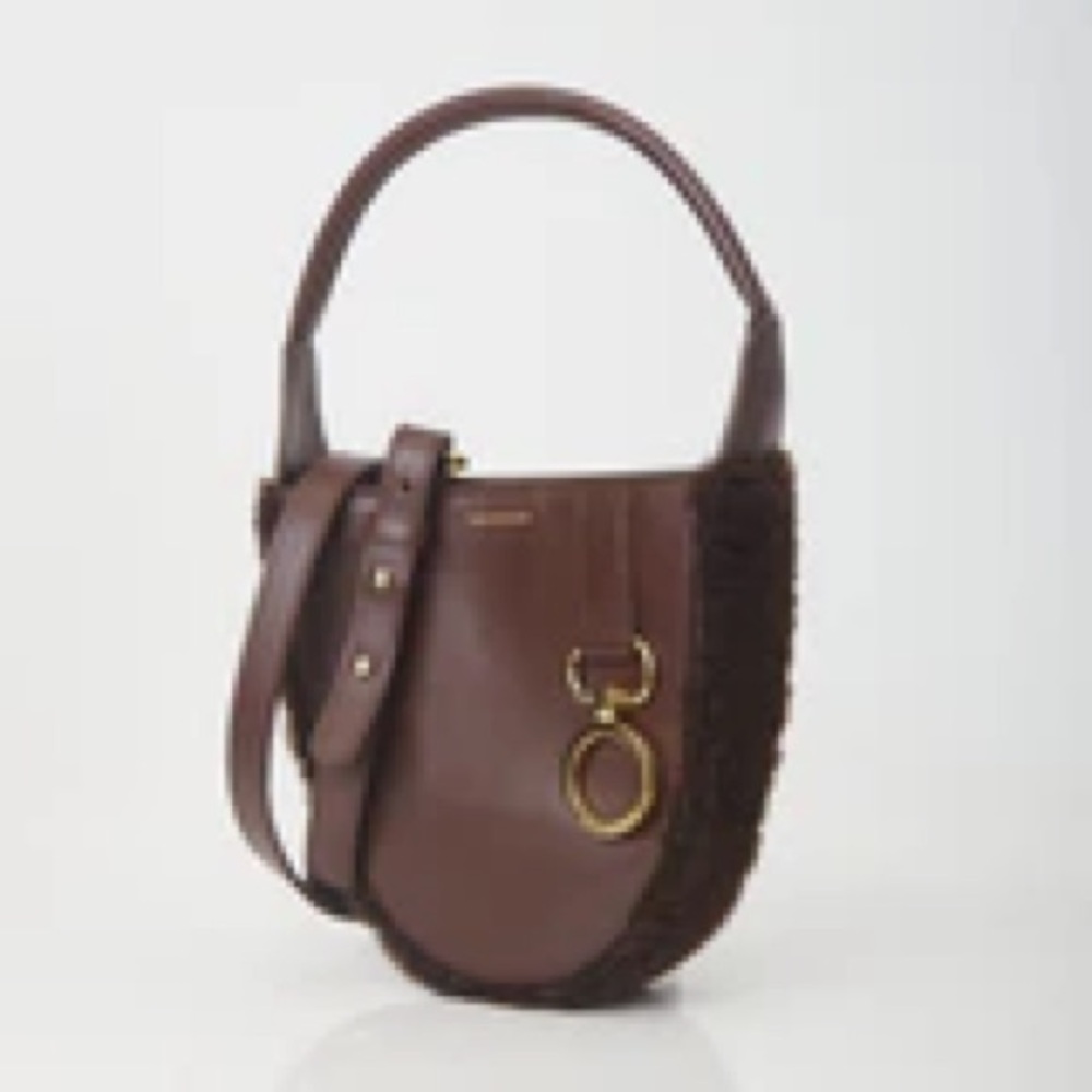 Vavvoune Brown Leather Shoulder Bag with Gold Hardware